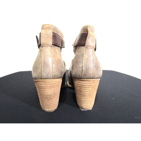 Sofft Gold & Brown Leather Open Side Anke Strap High Heel Booties Women 7 M - Picture 6 of 10